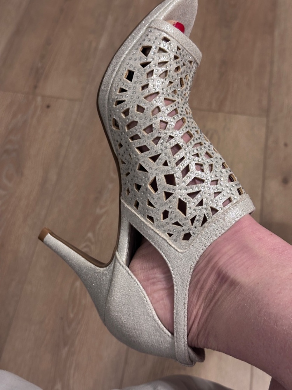 High Heels Silver Rhinestone Cutout Heels Size 10W - Picture 9 of 15